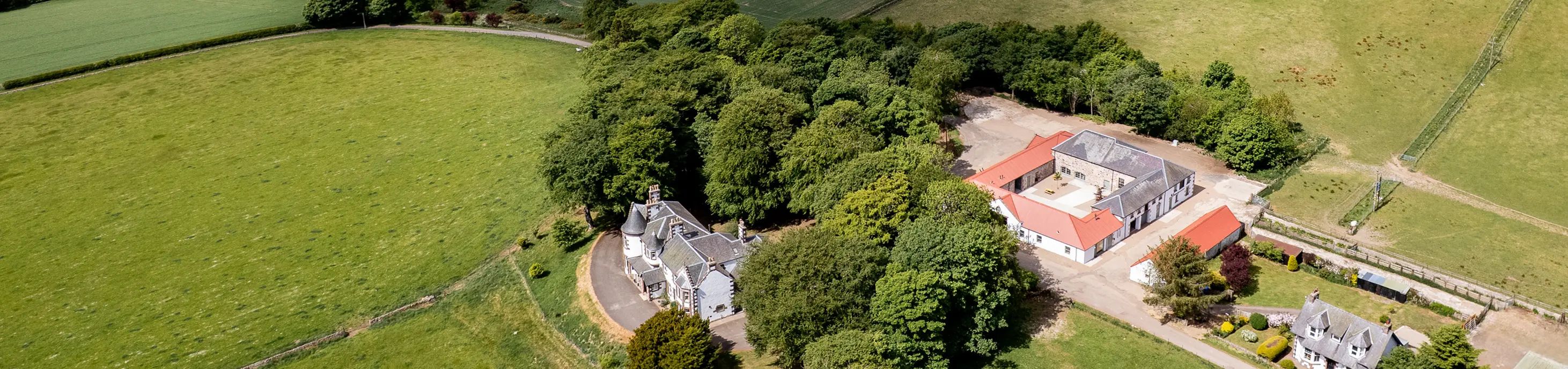 Kinclune House, restored Kinclune Steading with 2 event spaces, Victorian courtyard and 2 cottages, and Grieve's Farmhouse
