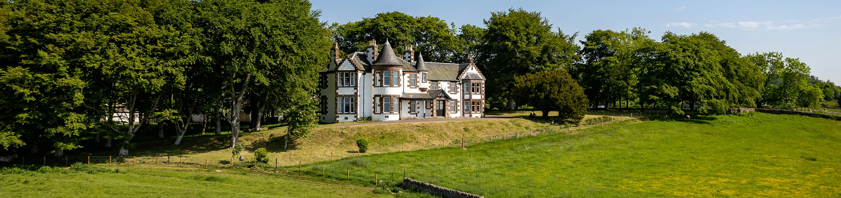 Kinclune House with beech trees in summer