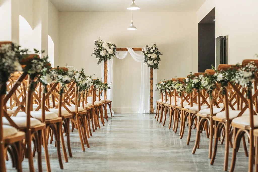 Elegant and light filled Kinclune Steading Arches Wedding Ceremony room - Sam Pitt Photography