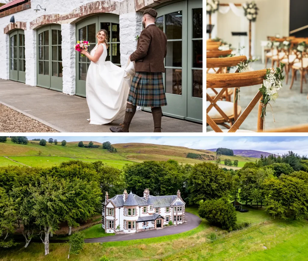 Exclusive-use Kinclune House & Victorian Courtyard Steading wedding venue in the Angus Glens for 120 guests