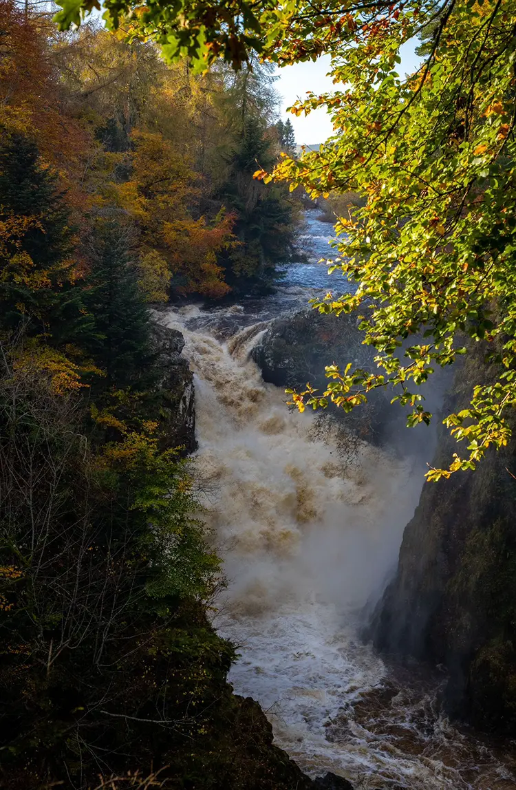 Reekie Linn waterfall near Kinclune Estate, Scotland